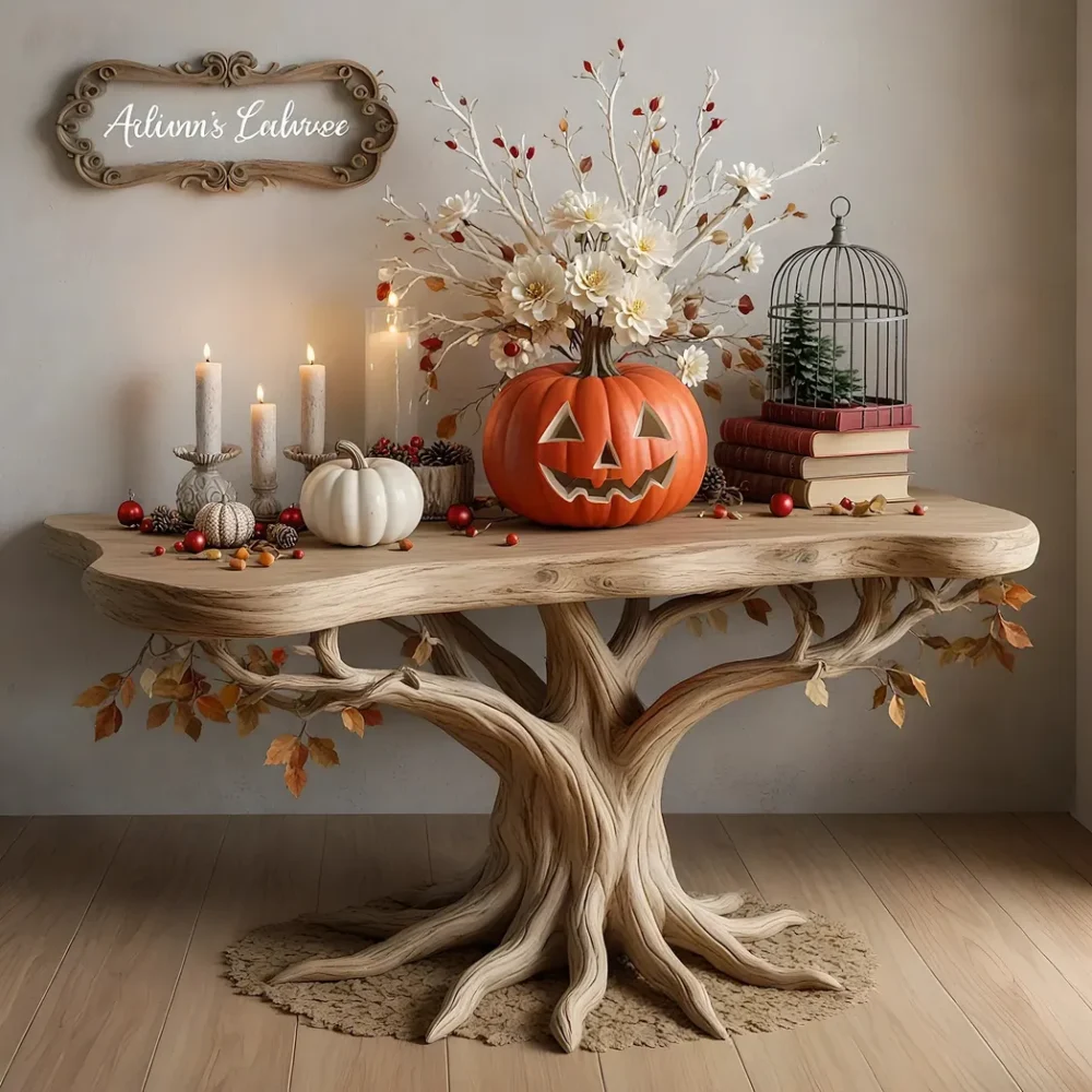 Console table driftwood natural branch rustic tree live edge table shelf floating bookshelf entry way table farmhouse decor