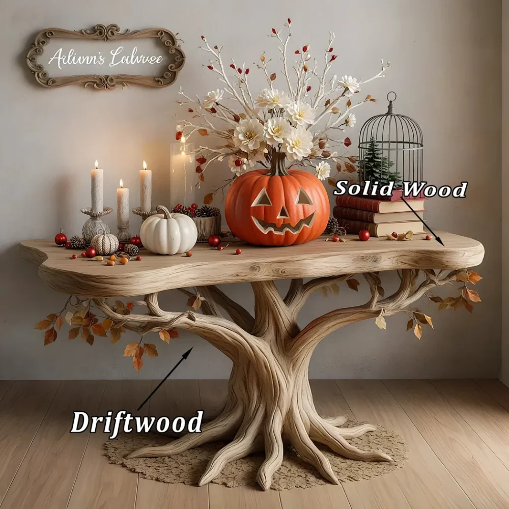 Console table driftwood natural branch rustic tree live edge table shelf floating bookshelf entry way table farmhouse decor - Image 2