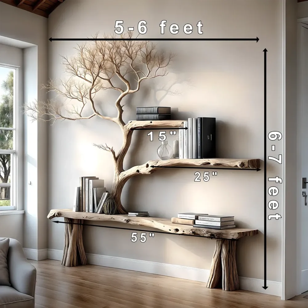 console table reading table with tree shaped bookshelf - Image 3
