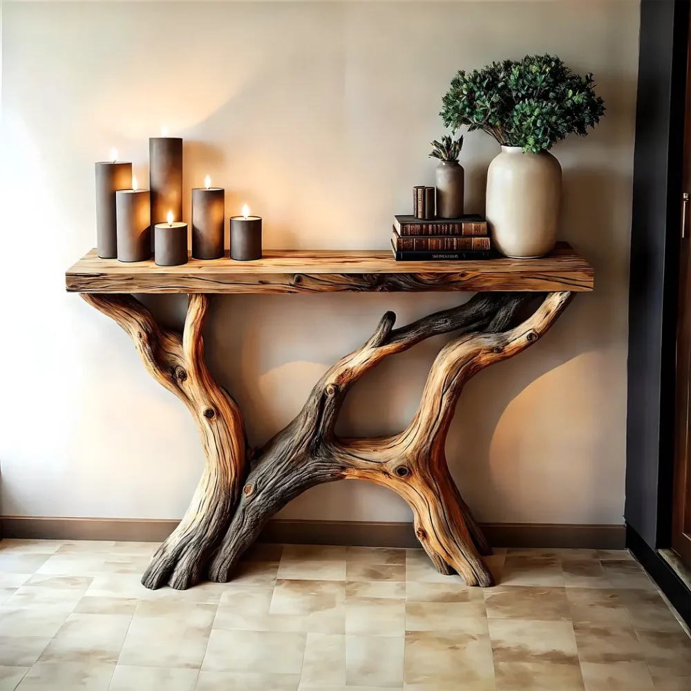 Console Table, Living Room Side Table, Handmade Rustic Farmhouse Style Console Table Natural Wood Home Decor
