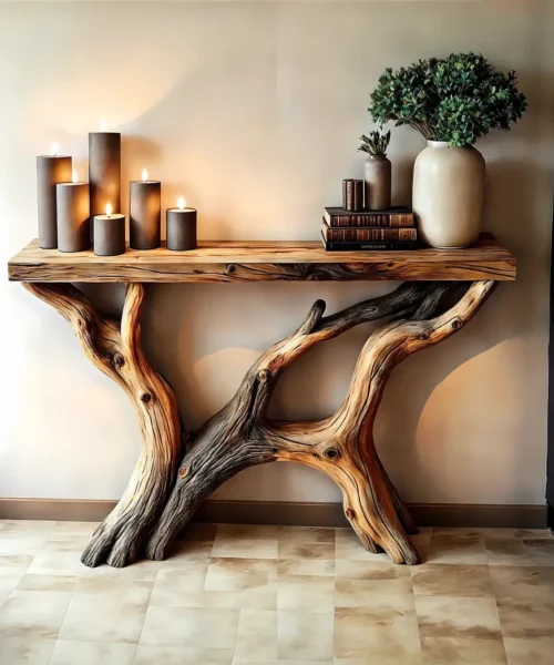 Console Table, Living Room Side Table, Handmade Rustic Farmhouse Style Console Table Natural Wood Home Decor