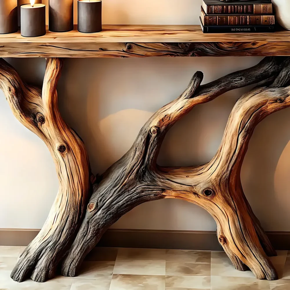 Console Table, Living Room Side Table, Handmade Rustic Farmhouse Style Console Table Natural Wood Home Decor - Image 2