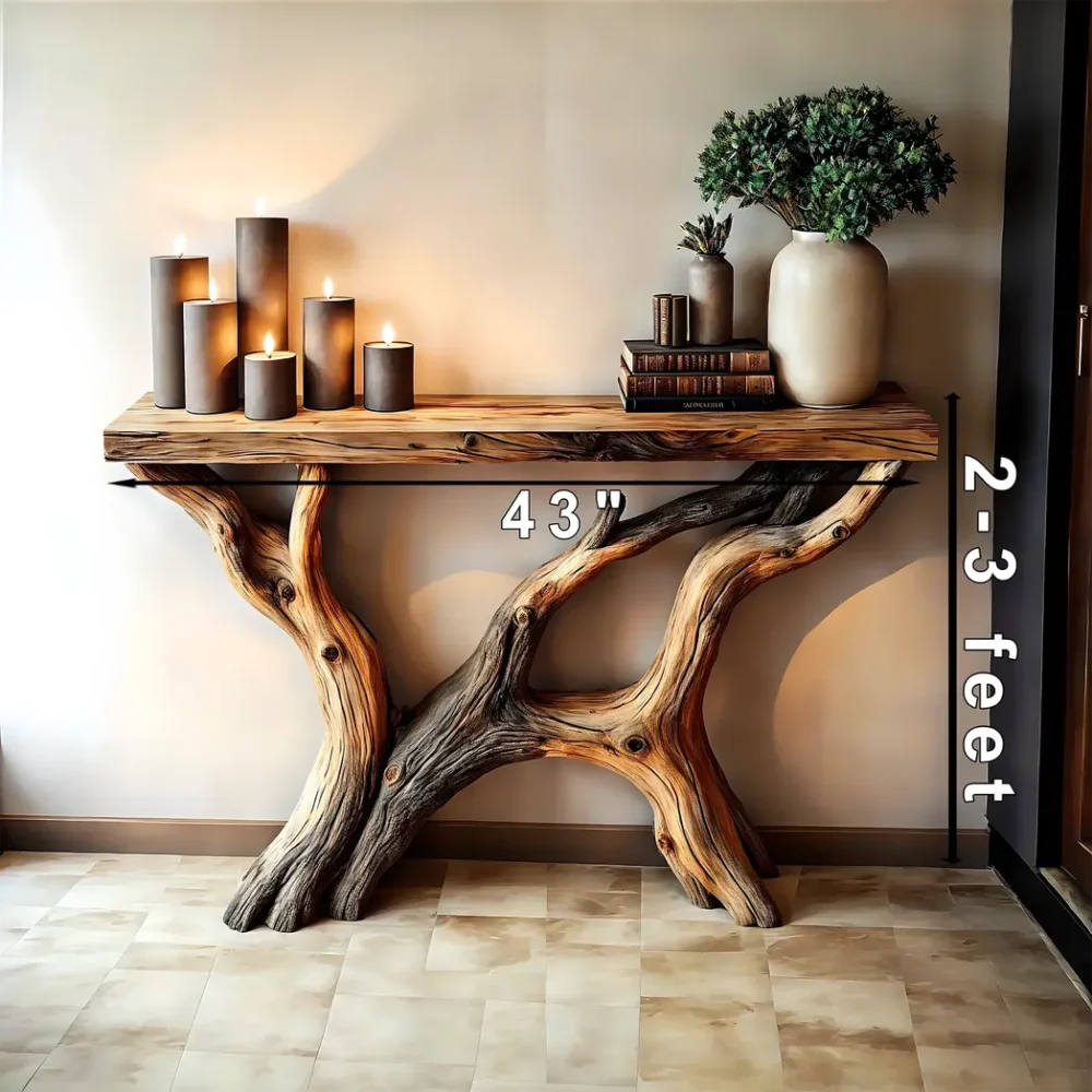 Console Table, Living Room Side Table, Handmade Rustic Farmhouse Style Console Table Natural Wood Home Decor - Image 3