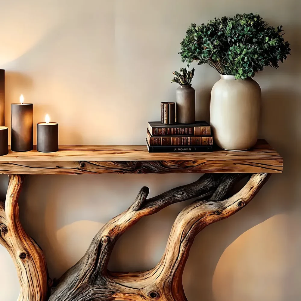 Console Table, Living Room Side Table, Handmade Rustic Farmhouse Style Console Table Natural Wood Home Decor - Image 4