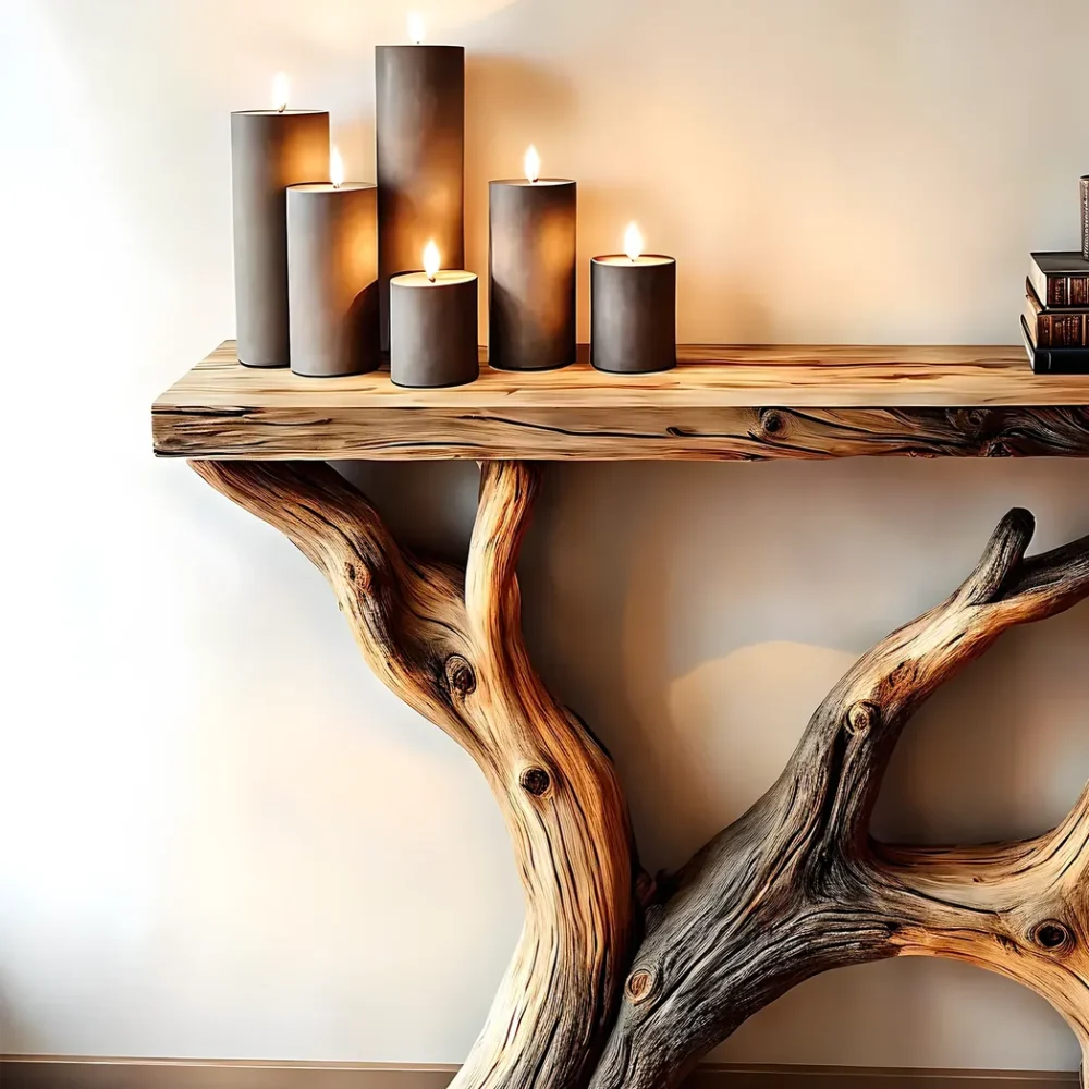 Console Table, Living Room Side Table, Handmade Rustic Farmhouse Style Console Table Natural Wood Home Decor - Image 5