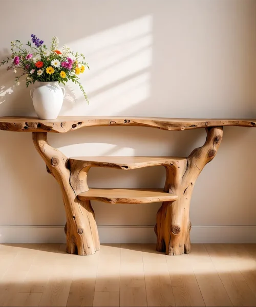 custom console table with 3 tiers, solid wood table, home decor table