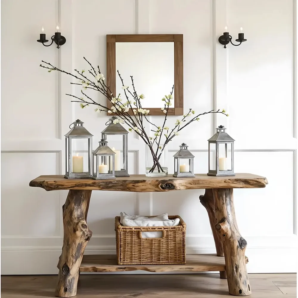 Farmhouse Entryway Table ? Handmade Rustic Natural Wood Console Table, Live Edge Design, Narrow Console Furniture