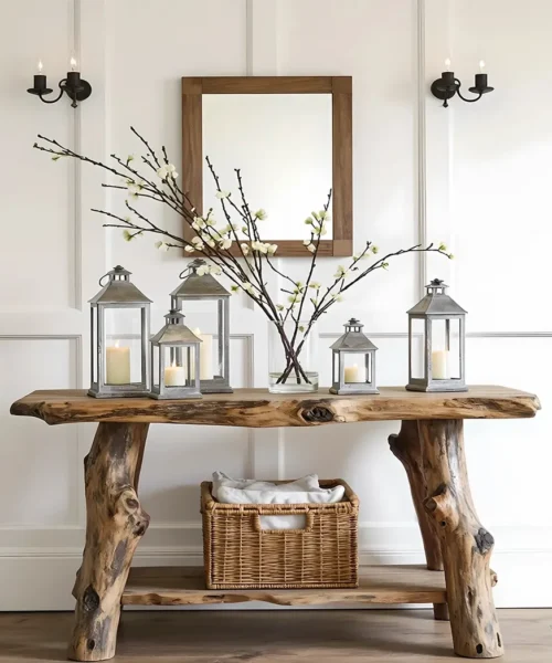 Farmhouse Entryway Table ? Handmade Rustic Natural Wood Console Table, Live Edge Design, Narrow Console Furniture