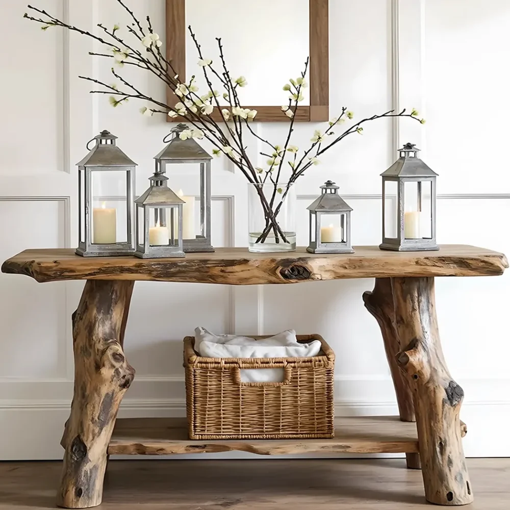 Farmhouse Entryway Table ? Handmade Rustic Natural Wood Console Table, Live Edge Design, Narrow Console Furniture - Image 4