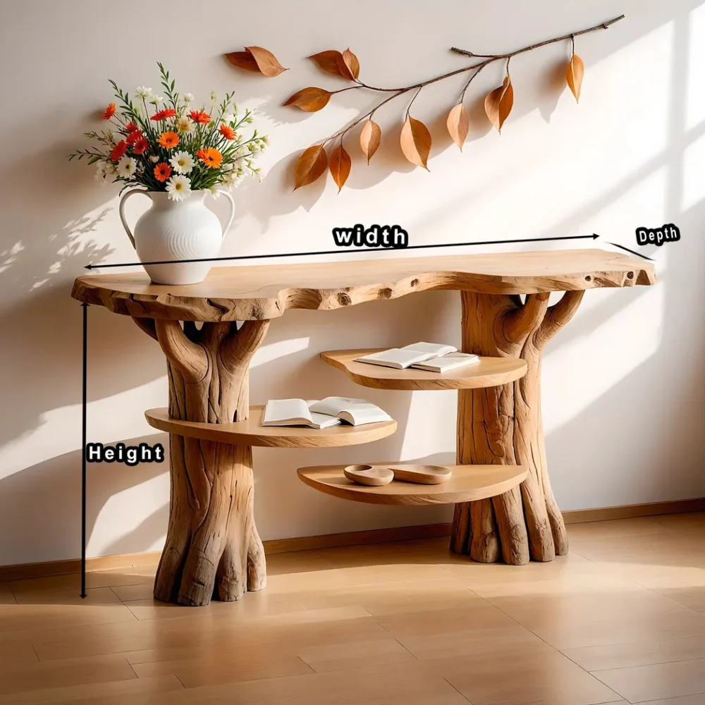 modern console table, console table with floating shelf, driftwood table. - Image 2