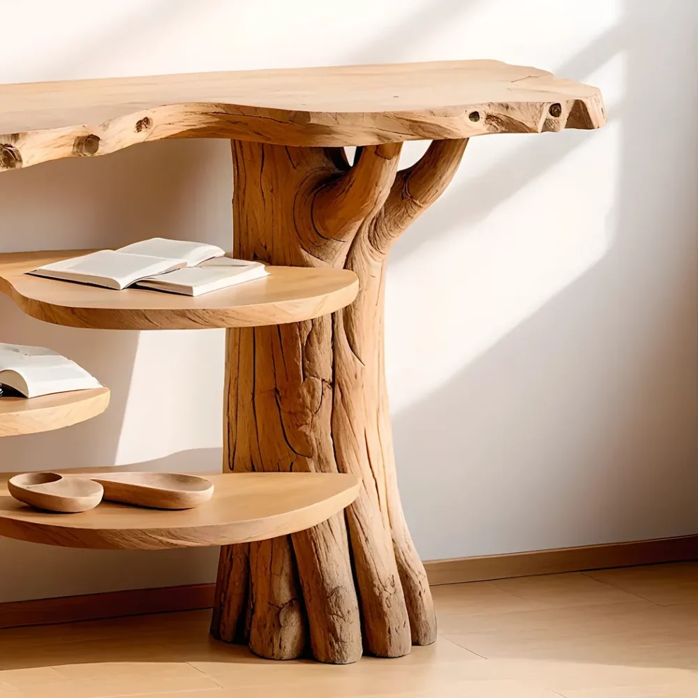 modern console table, console table with floating shelf, driftwood table. - Image 3
