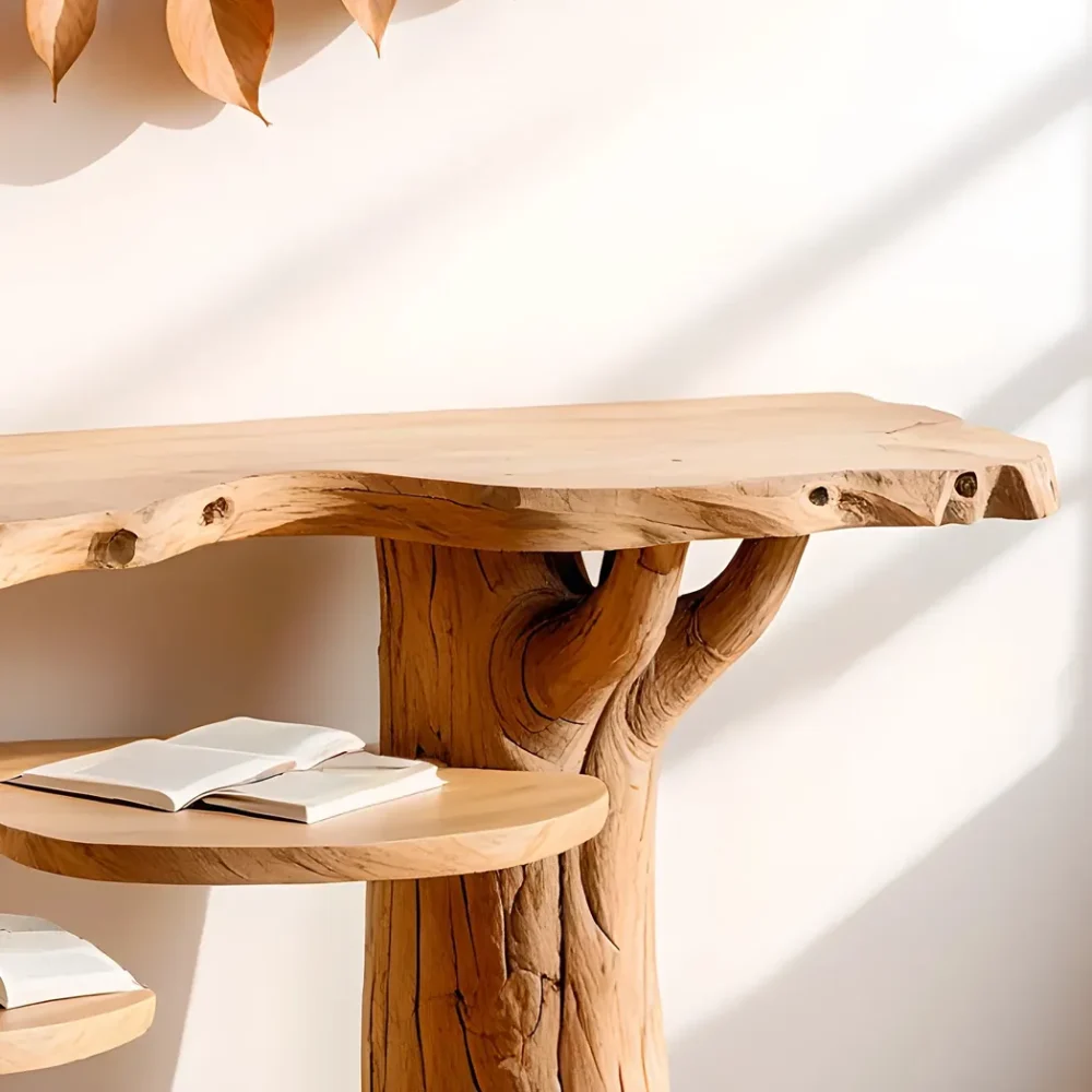 modern console table, console table with floating shelf, driftwood table. - Image 5