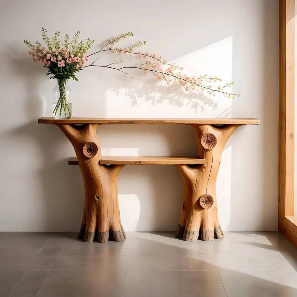 Narrow console table solid wood console table live edge side table farm table rustic style home decor