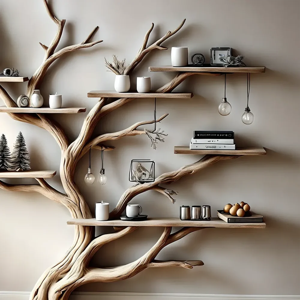 Narrow floating living table with solid wood bookcase and floating bookshelf - Image 5