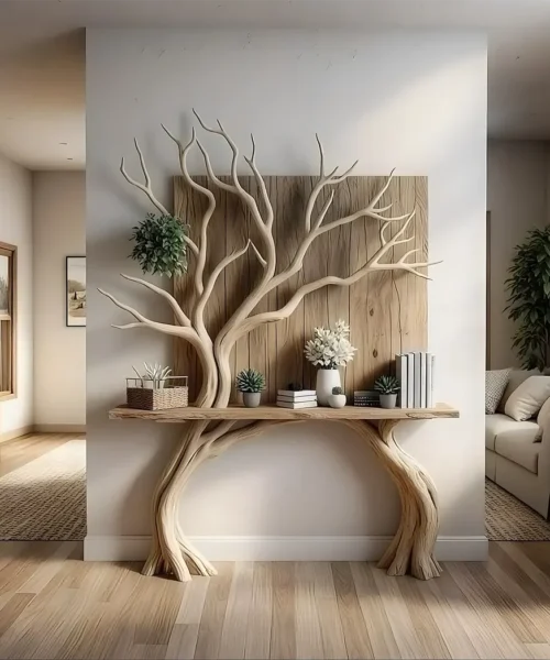 narrow table, decorative table, tree-shaped table