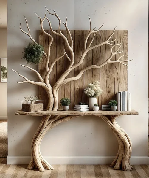Natural wooden decorative bookshelf, tree-shaped bookshelf, solid wood bookshelf, handmade bookshelf