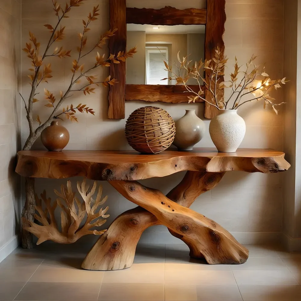 Rustic console table farmhouse natural wood xmas console table live edge table Entry Way Table Console Furniture