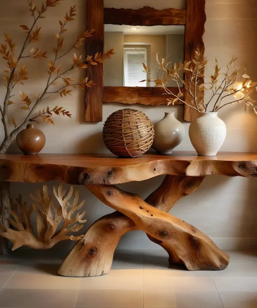 Rustic console table farmhouse natural wood xmas console table live edge table Entry Way Table Console Furniture