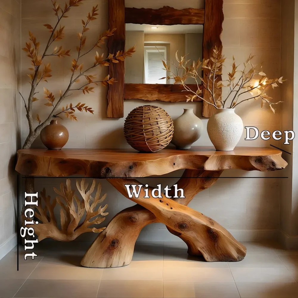 Rustic console table farmhouse natural wood xmas console table live edge table Entry Way Table Console Furniture - Image 2