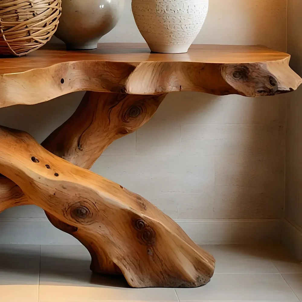 Rustic console table farmhouse natural wood xmas console table live edge table Entry Way Table Console Furniture - Image 3