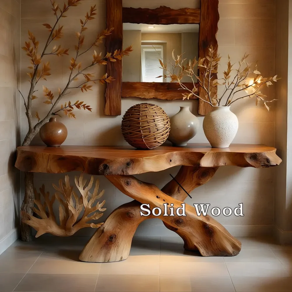 Rustic console table farmhouse natural wood xmas console table live edge table Entry Way Table Console Furniture - Image 4