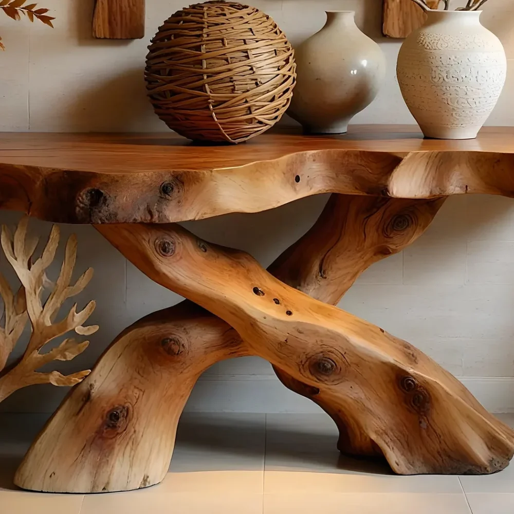 Rustic console table farmhouse natural wood xmas console table live edge table Entry Way Table Console Furniture - Image 5