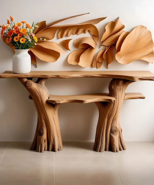 Solid wood console table, narrow table with bookshelf, decorative table.