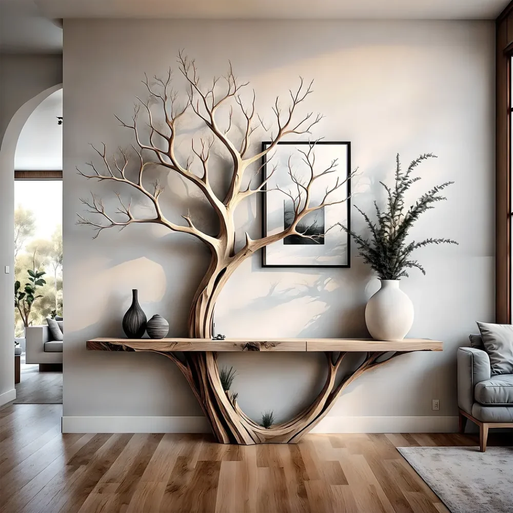 Solid wood reading table, tree-shaped reading table, home decoration table