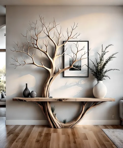 Solid wood reading table, tree-shaped reading table, home decoration table