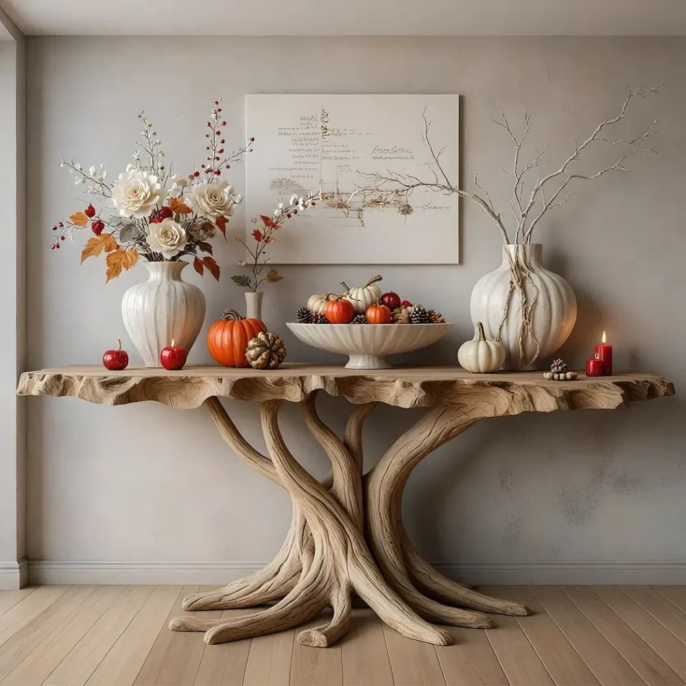 Solid wood wall table, tree shaped table, handmade table
