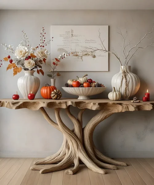 Solid wood wall table, tree shaped table, handmade table