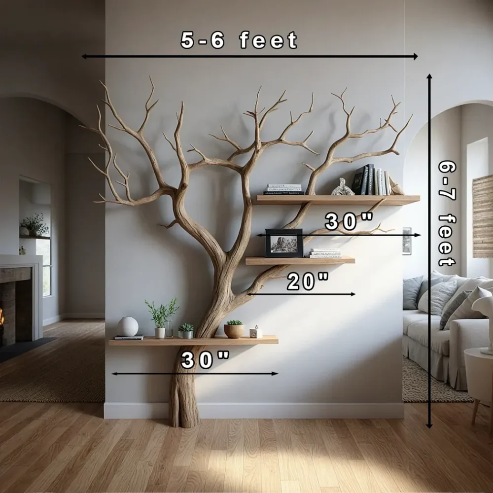 Tree branch bookshelf, entryway rustic console table, Driftwood farm console handmade christmas gift. - Image 2