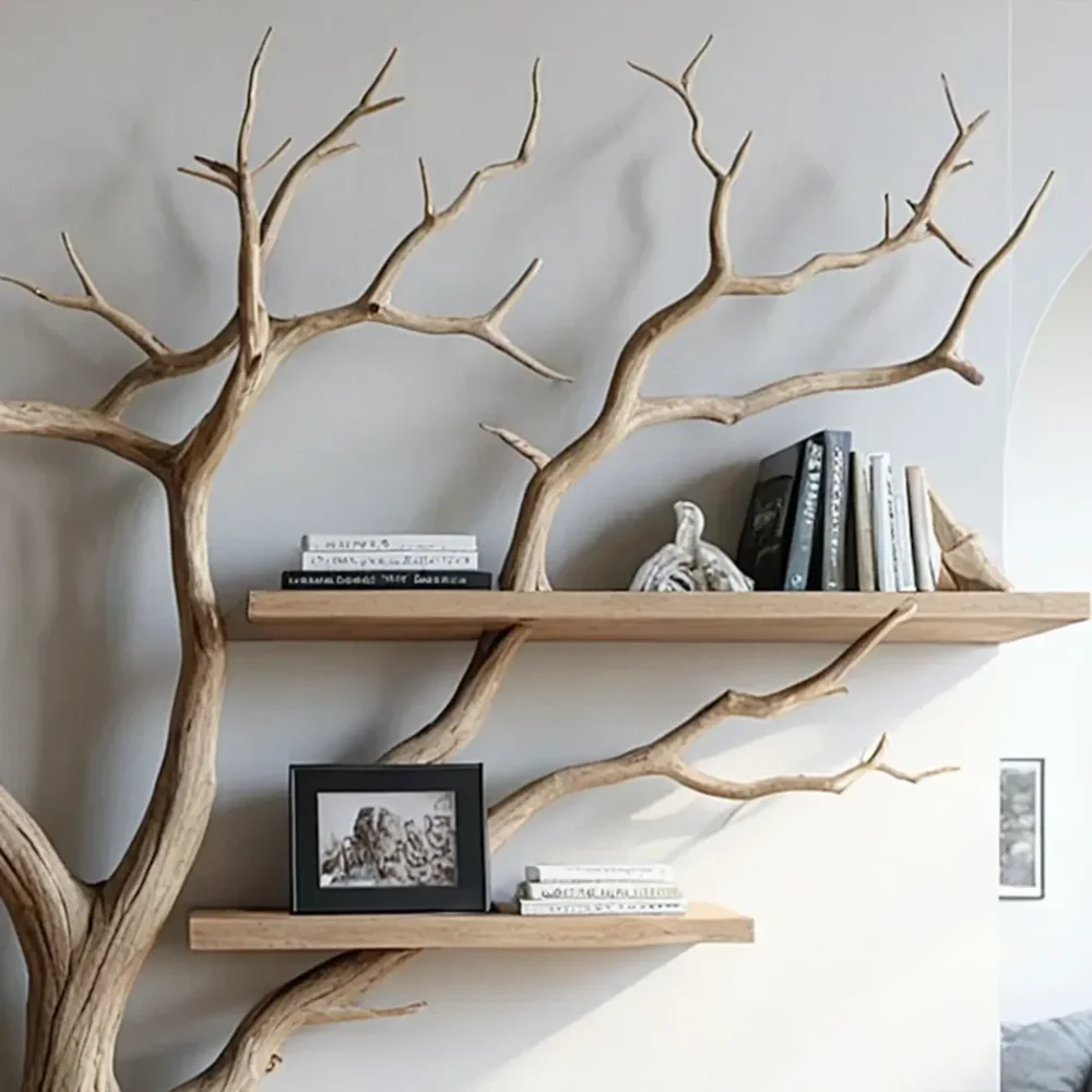 Tree branch bookshelf, entryway rustic console table, Driftwood farm console handmade christmas gift. - Image 3