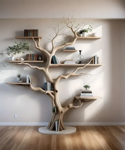 Tree branch bookshelf, entryway rustic console table, Driftwood farm console handmade christmas gift.