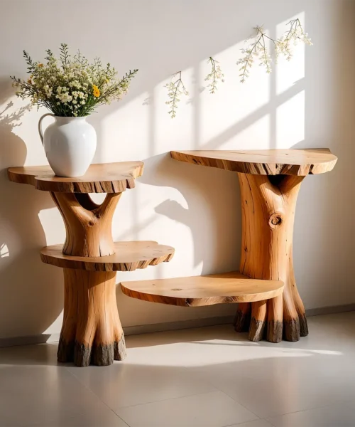 unique console table, natural wood table, driftwood table, living room decoration table